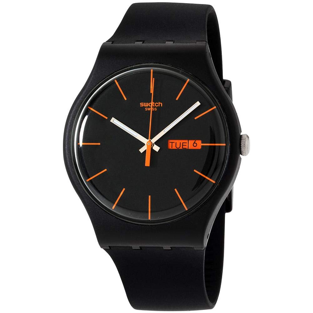 Swatch Homme 41MM Noir Plastique Bracelet Plastique BOITIER Date Montre SUOB704