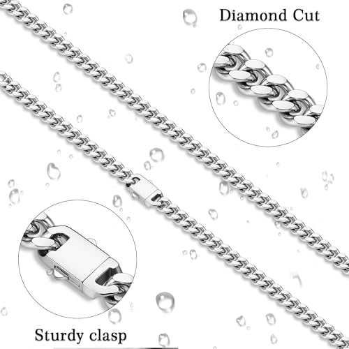 Fiusem Silver Tone Chain Necklace for Men, 6mm 14K Silver Plated Stainless Steel Cuban Link Chain Necklace, Men's Chains 18 Inch by Fiusem - Used condition - Image 4