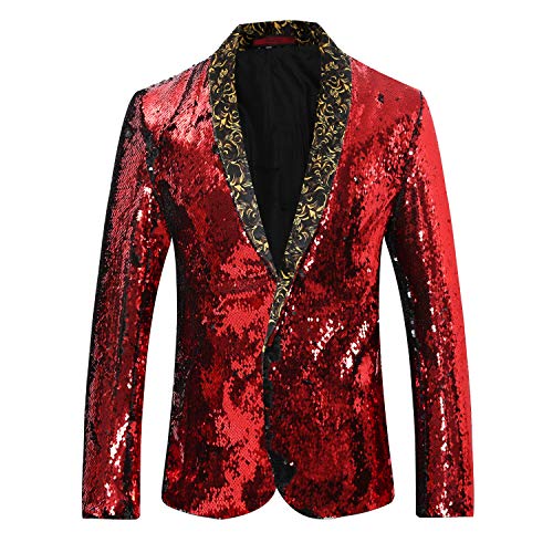 Preisvergleich Produktbild Allthemen Herren Pailletten Sakko Glitzer Smokingjacke Smoking für Hochzeit Abschlussball Rot&Schwarz X-Large