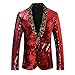 Produktbild Allthemen Herren Pailletten Sakko Glitzer Smokingjacke Smoking für Hochzeit Abschlussball Rot&Schwarz X-Large