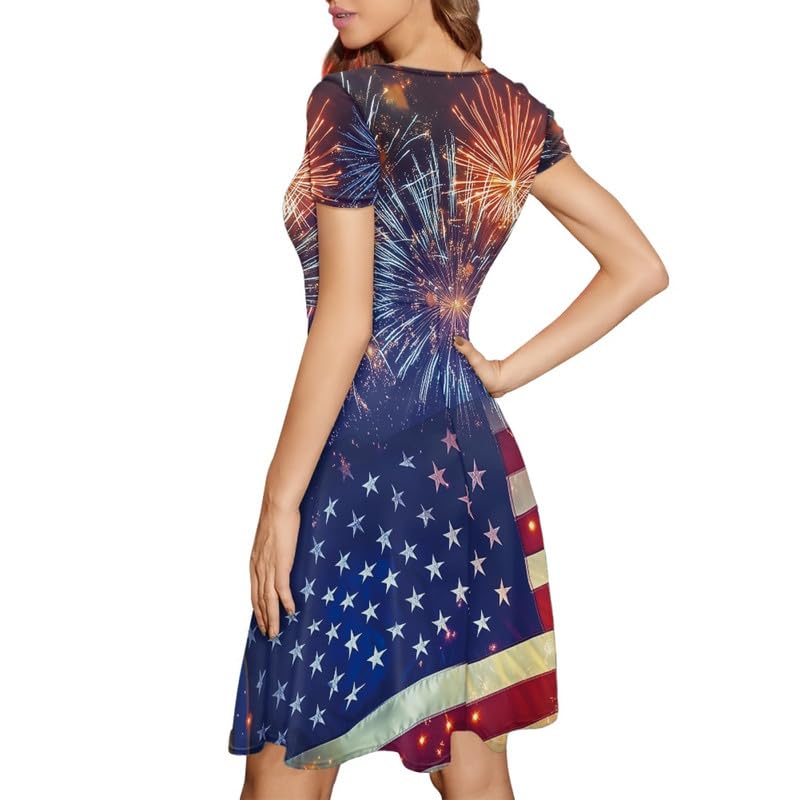 Image of Irisjudy T Shirt Dress for Women Short Sleeve Girls Short Sleeve Dress Plus Size, O Neck Knee Length Midi Dress for Ladies
