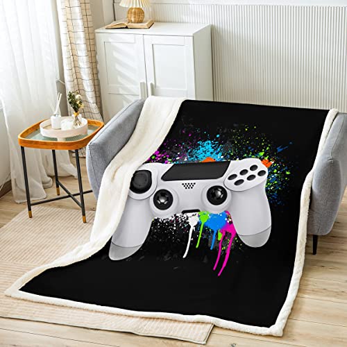 Tbrand Kids Gamepad Fleece Blanket Gamer Plush Throw Blanket 50"x60" White Black Tie Dye Fuzzy Blanket, Sxs0279mtlyp5, Single( 50"x60")
