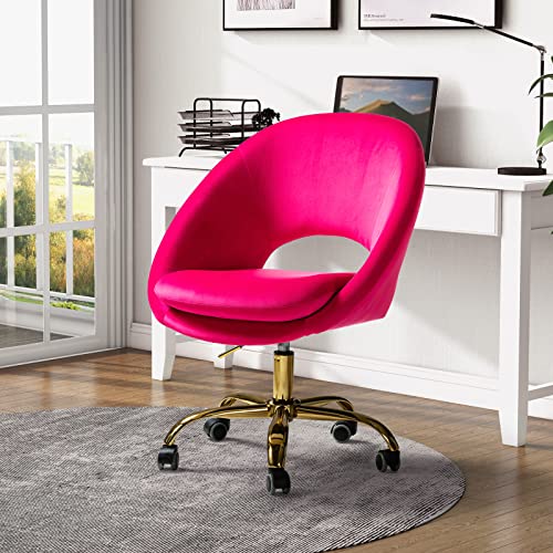 Tina's Home Modern Velvet Office Chair With With Adjustable Swivel, Comfy Upholstered Desk Chair With Open Back, Small Cute Chair For Living Room Study Vanity, Fuchsia #TOP15