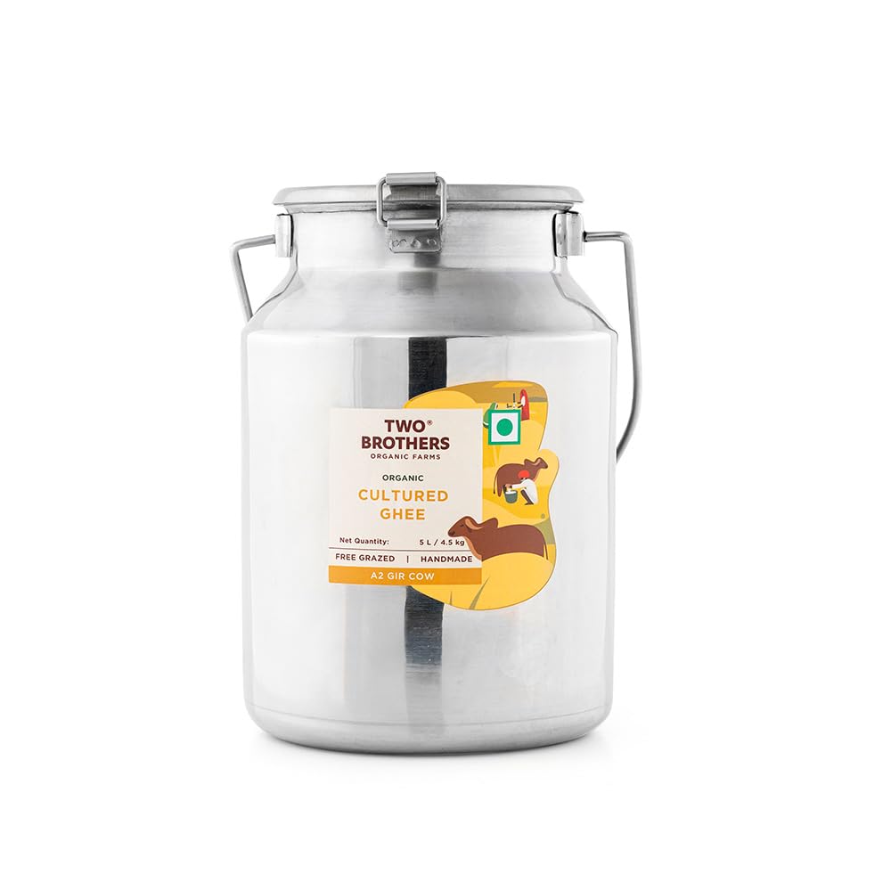 Two Brothers Organic Farms India's Only Certified Glyphosate Free A2 Ghee(5 kg) | Free-grazed, Desi Gir Cows|Traditional Bilona Method|Pure, Natural and Healthy Ghee|Farm-Made A2 Cow Ghee with Probiotics for Gut Health
