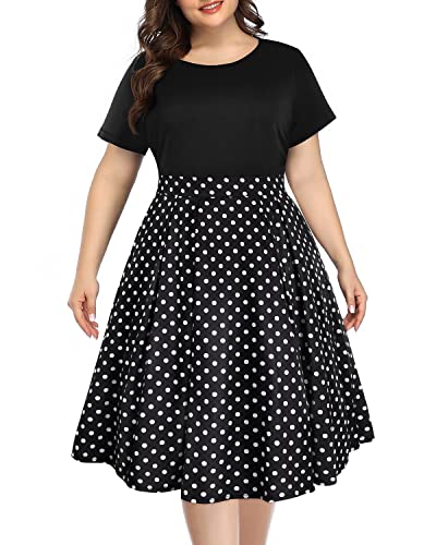Pinup Fashion Plus Size Work Dress-Church Business Casual Short Sleeve A-Line Dress with Pockets3