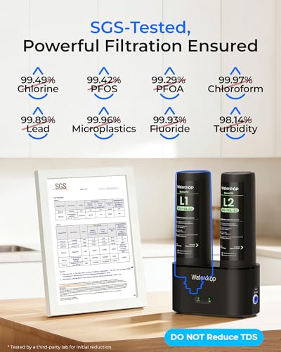 Image of Waterdrop DLG-L Under Sink Water Filter, Reduces Chlorine Lead Chloramine Bad Taste, 2 Stage Under Sink Water Filtration System with Separate Faucet, Life Indicator, Innovative Dual Filtered Flows