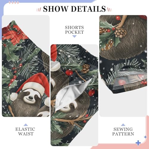 ZZXXB Merry Christmas Sloth Snow Boys Long Pants Soft Trousers Elastic Waist Kids Lounge Bottoms with Pockets S-XL4