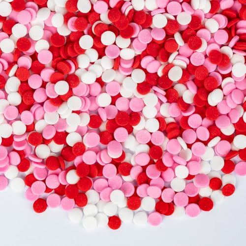 Image of Edible Pink Red White Round Confetti Mix Sprinkles for Cake Decorating | 130g,Cake Cupcake Cookie Decorating,Cupcake Topper,Wedding,Anniversary,Birthday,Baby Shower,DIY Baking Party Dessert Supplies