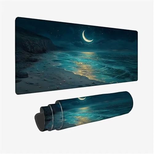 Strand Muismat Maan Bureau Mat 500x250X0.3MM Muismat Grote 19.7X9.8 INCH, Waterdichte Muismat met Gestikte Randen en 3 mm Antislip Rubberen Basis, Gaming Office Bureau Accessoires, Geschenken, Model