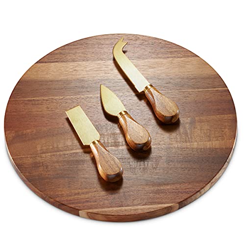Godinger Cheese Board and Knife Set, Charcuterie Boards for Meat, Acacia Wood Cheese Boards with Cheese Tools, Charcuterie Board, Cutting Board, Housewarming Gift Set