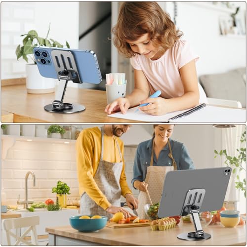 Image of 2 Pack Dual Folding Mobile Phone Stand,360 Degree Rotating Mobile Phone Holder for Desk,Compatible with All Smartphones (Grey&Grey)