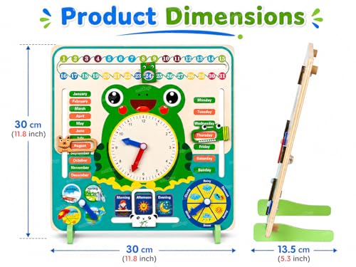Image of Zest 4 Toyz Wooden Calendar Clock Toy for Kids Learning Calendar Board with Months Days Seasons Weather Shape Recognition Educational Toys for Kids Montessori Preschool Activity Toy for Kids 3+ Years