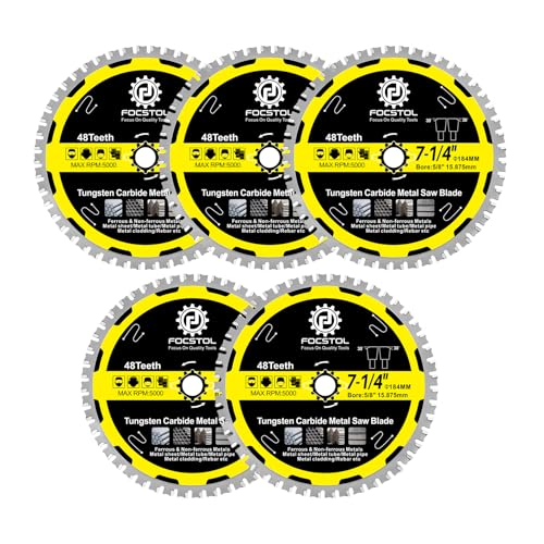 Image of 7-1 /4 Inch Metal Cutting Circular Saw Blade - FOCSTOL 5pcs Tungsten Carbide Tipped Saw Blade 48T for Iron Ferrous Metals Steel Pipe Arbor 5 /8 Inch