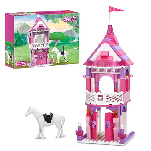 BRICK STORY Girls Princess Castle Building Blocks Toys Pink Palace White Horse Building Set for Girls Age 6+ Fairy Tales Decoration Creative Birthday Gifts for Kids Education Toys 167 PCS