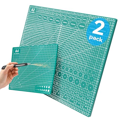 Tyniffer Cutting Mat Self Healing 2Pcs - A2 & A4 Quilting Cutting Mat for Sewing, Circut, PVC, Model, Crafts, Scrapbooking, Fabric & Hobby Project - Premium Double-Sided Grid Cutting Board Precise Cut