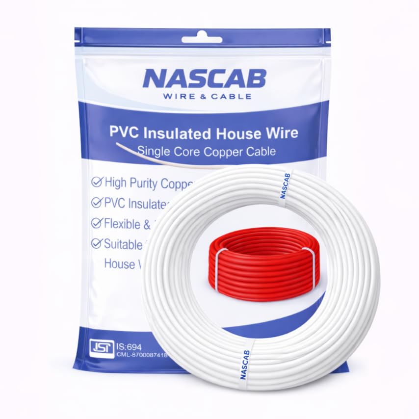 Image of 1 Sq mm Single Core Copper House Wire | 99.7% Pure Copper 14 Multistrand | Fire Resistant PVC Insulated | Eco-Friendly High Conductivity | Domestic & Residential Wiring | WHITE 45M