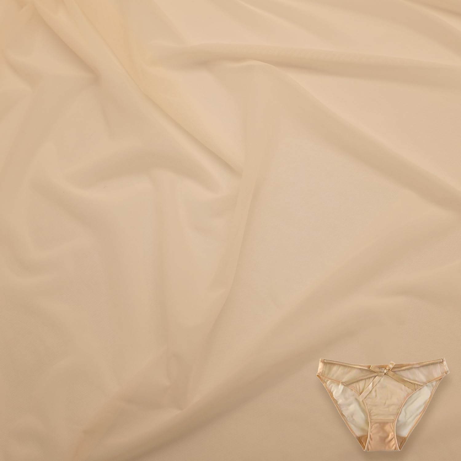 Power Mesh Fabric Stretch: 4-Way Net Superfine Fabric Nylon Spandex Sheer Mesh - 1 Yards Long 60" Wide (Light Nude)