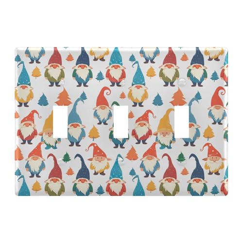 Light Switch Cover Cute Gnome Dwarfs Wall Plates for Electrical Outlets 3 Gang 202b5344