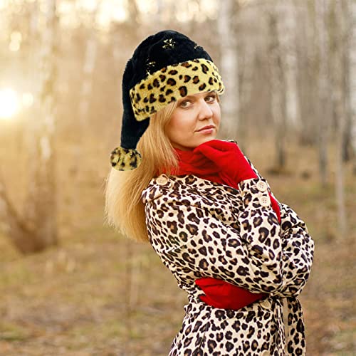 Wakdiz Black Leopard Print Santa Hat - Plush Sequin Xmas Christmas Hat for Adults - Festive Holiday Party Supplies — view 6