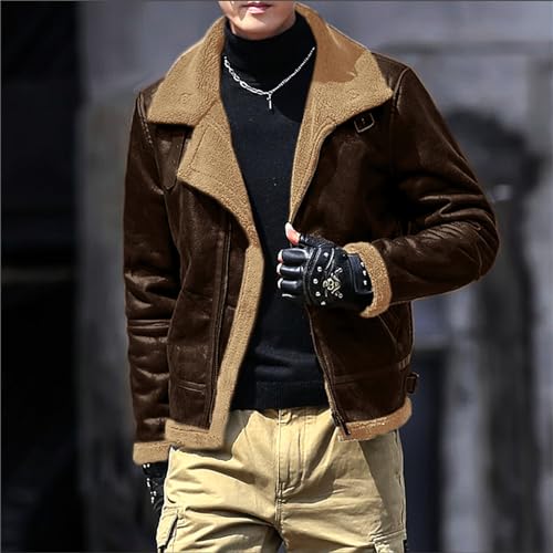Thatrich Sherpa Lined Jacket Men Slim Fit Bomber Jacket Faux Leather Fur Coat Warm Windbreaker Jackets Outdoor Overcoat Coats2