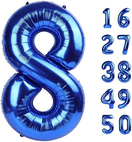 40 Inch Number 8 Balloon Jumbo Dark Blue Digit Foil Balloon for 1...