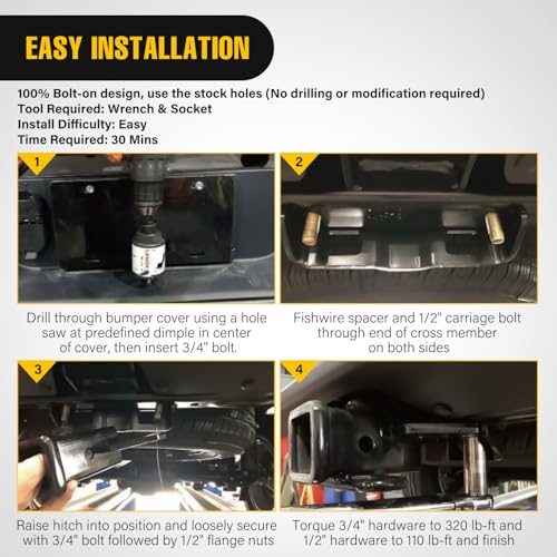 Image of Nilight 2 Inch Rear Trailer Hitch Receiver Class 3 Tow Towing Hitch & Cover Kit for Gladiator JT 2019 2020 2021 2022 2023 2024 2025 with Hitch Cover
