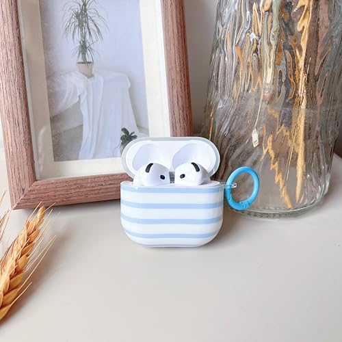 Image of MINSCOSE for AirPods 4 Clear Case,Cute Stripes Aesthetic Pattern Design with Trendy Keychain Ring,Soft TPU Anti-Drop Shockproof Protective Cover with Cleaner Kit for Girls Women-Blue