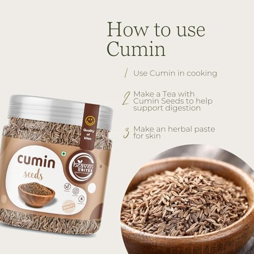 Image of Heaven Bites 100% Natural & Fresh Whole Cumin Seeds Jeera 100GM | No added Colours Sabut Jeera - Flavorful Spice for Indian Cooking & Seasoning - Rich Aroma & Flavor