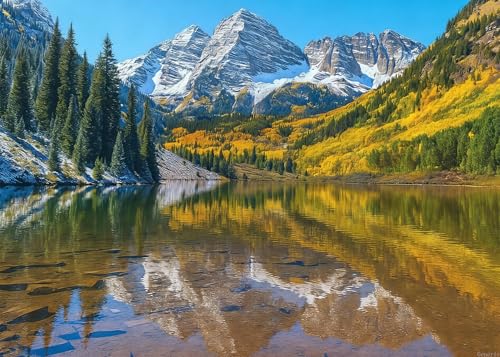 Puzzles for Adults 1000 Pieces Maroon Bells Maroon Lake Wooden Jigsaw Puzzles Challenging Puzzle Fun Family Game Toy Gift Home Decor 20x28in