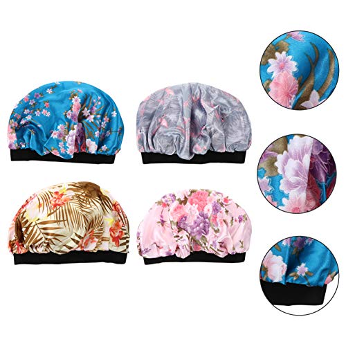 Lurrose 4 Pcs Touca de Dormir de Cetim Queda de Cabelo Chapéu de Quimioterapia Largo Elástico Gorro