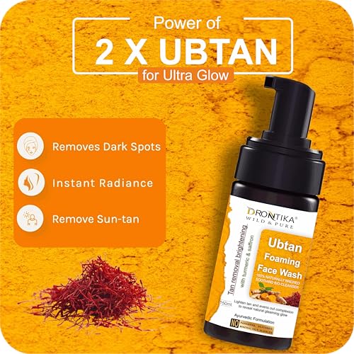 Image of Drontika Wild & Pure Ubtan Foaming Face Wash - 100% Natural Ayurvedic Cleanser for Bright, Glowing & Tan-Free Skin - Gently Exfoliates, Sulfate-Free - 300ml