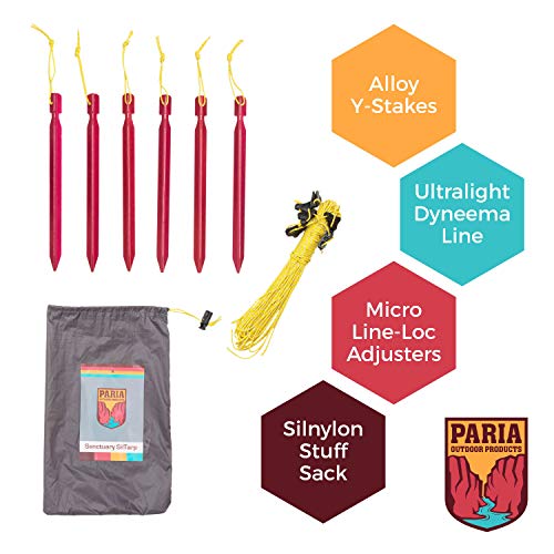 Sanctuary SilTarp - Ultralight and Waterproof Ripstop Silnylon Rain Shelter Tarp, Guy Line and Stake Kit - Perfect for Hammocks, Camping and Backpacking (10 feet by 10 feet - Square Cut)