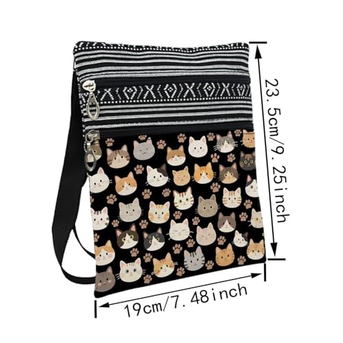 Cartoon Cat Face Messenger Bag Small Ethnic Pattern Adjustable Strap Crossbody Zipper Pouch Cartoon Cat Face Phone Organizer Wallet Cute Shoulder Handbag for Women Friends2