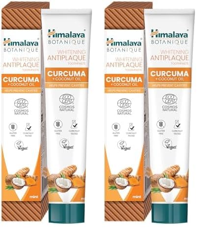 Ecocert Cosmos Natural Certified Himalaya Botanique Whitening Antiplaque Toothpaste con Activos Orgánicos, Curcuma + Coconut Oil para dientes más brillantes | Previene las caries | Vegano, 75 ml