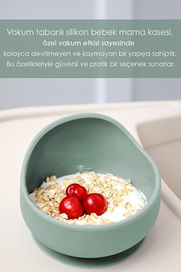 Meleni Baby Vakumlu Oval Silikon Kase - Yeşil
