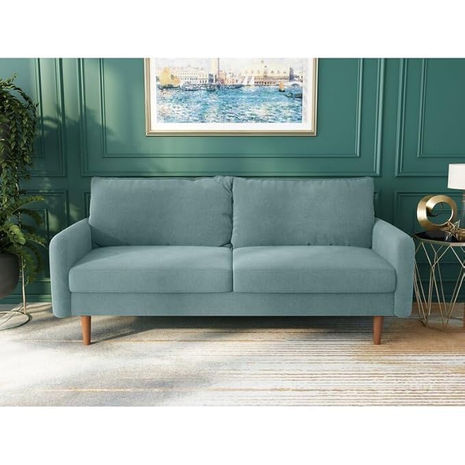 Image of Morrone Velvet Loveseat 3-Seater Sofa, Modern Upholstered Couch for Living Room, Bedroom and Office, Plush Cushion Accent Seating Furniture (Ocean Blue, 3 Seater)