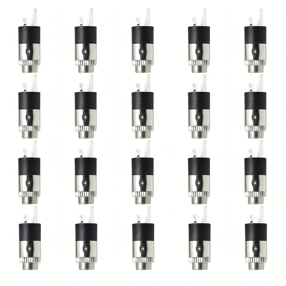 PJ392 Audio Socket Jack, Stereo Female Cylindrical Jack Panel Mount Headphone Connector Plug Video Socket Plating Terminals with Locking Nuts W/Screw Adapter 3.5mm 20PCS