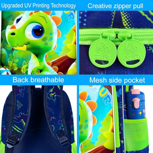 Image of 16 inch Dinosaur Backpack for Boys, Kids Bookbag with Lunch Box, 3Pcs Dino School Backpacks for Elementary Preschool Kindergarten (Green)