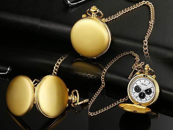 Image of BOSHIYA Multifunctional Stopwatch Calendar Silver Gold Black Pocket Watch with Bracelet