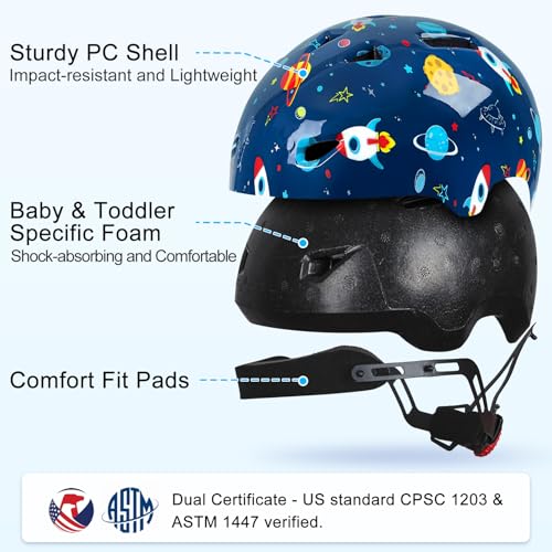 Image of Toddler Helmet, Baby Infant Kids Bike Helmet for Kids Age 1-3 /2-4 /3-5 /5-8 Adjustable Toddler Bike Helmets for Boys Girls for Scooter Skateboard Cycling