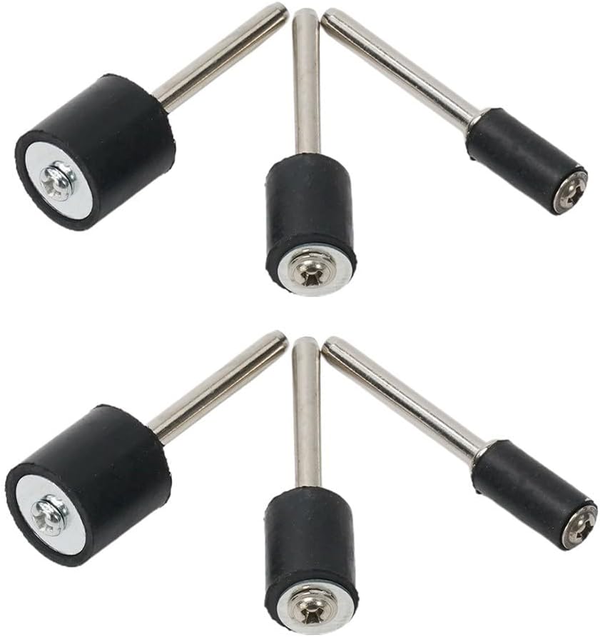 6-Pack Rubber Sanding Mandrels 1/8 Inch Shank for Rotary Tools, 3 Sizes Drum Holders for Wood Polishing Shaping Grooving, for Most Drills and Grinders, Black Silver