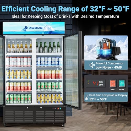 Image of AAOBOSI Commercial Beverage Refrigerator, 27.02 Cu.Ft Double Glass Door Beverage Fridge, Upright Drink Cooler with Soft LED Light,Adjustable Shelves, Perfect for Home Bar, Patio, Garage, Black