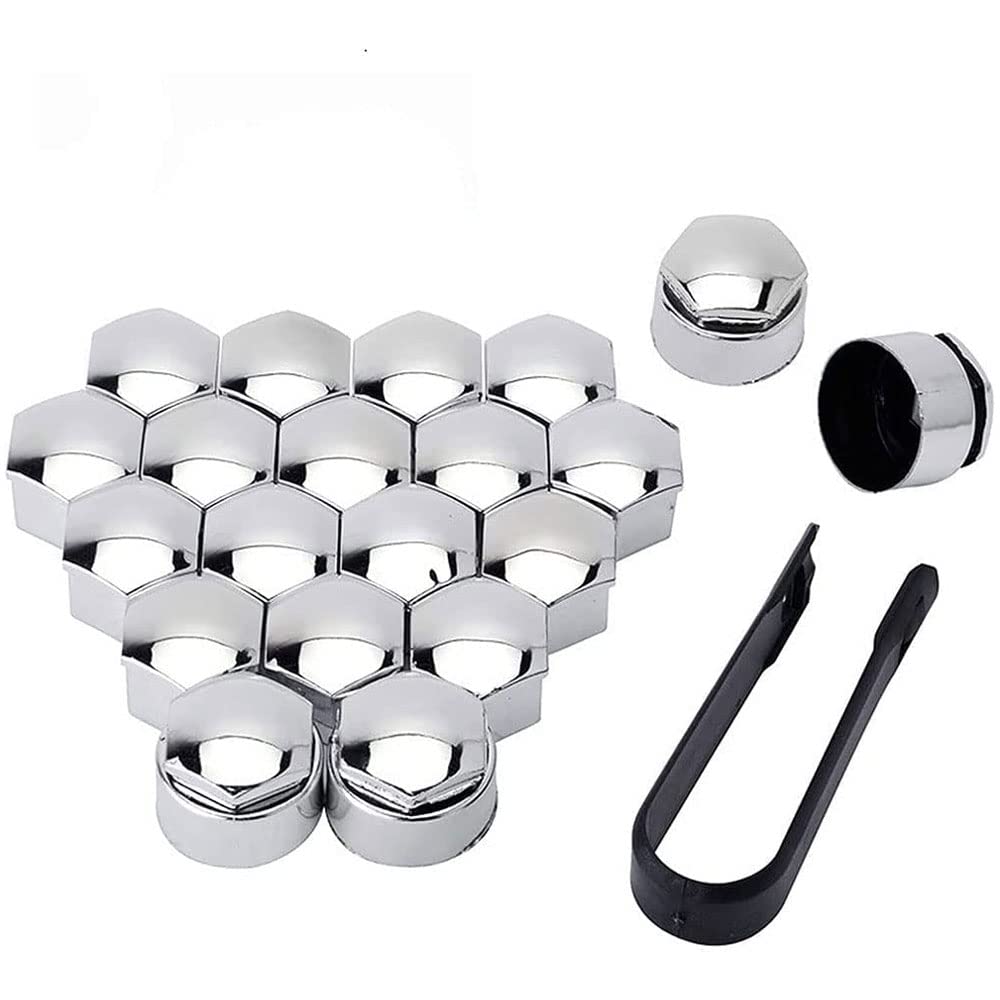 HOMAKS20 Pieces Wheel Nut Caps for Be-nz W204 W212 W216 W221, Auto Tire Hexagonal Bolt Protection Screw Cover Set with Removal Tool,C/Silver-A/17mm