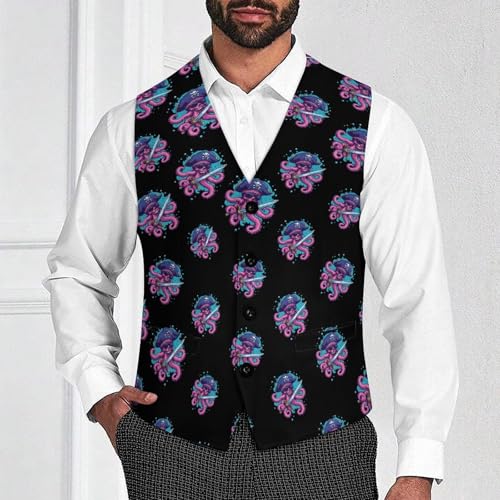 Octopus Pirates Suit Vest for Men Slim Fit Tuxedo Waistcoat Button Down V Neck Business Dress Coat4