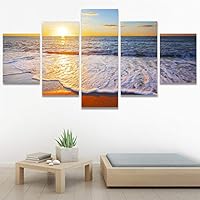 SIGNWIN 5 Panel Canvas Wall Art Modern Art Coastal Colorful Multicolor Photography Romantics Sunset for Home Decorations Ready to Hang - 60