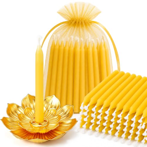 MTLEE 50pcs 20 Minute Beeswax Candle Meditation Lotus Incense Holder, Gold