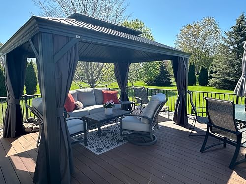 PURPLE LEAF 10' X 14' Gazebo with Metal Roof Patio Gazebo with Light for Outdoor Lawn and Garden...