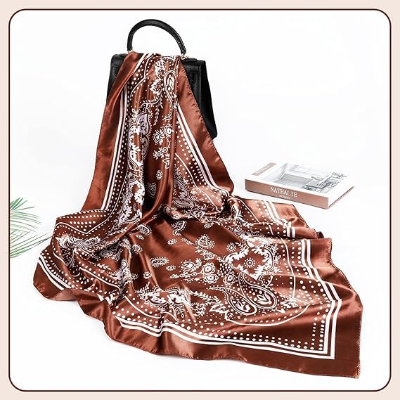 Fashion Satin Square Head Scarf: 35inch Lightweight Silk-Like Scarfs - Luxury Bandana Neckerchief for Ladies2