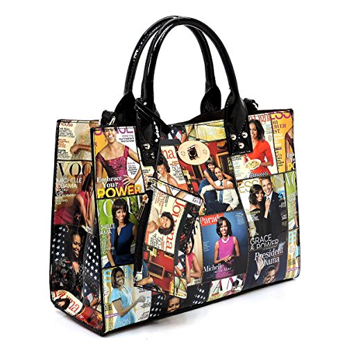 AMY&JOEY Glossy magazine cover collage crossbody bag purses Michelle Obama mini handbag (MULTI/BLACK)2