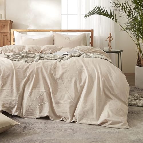 Lanqinglv Bettwäsche 220x240 cm Baumwolle Beige,ÖKO-TEX Bettwäsche-Set,Bettbezug 220x240 cm mit Reißverschluss und 2 Kissenbezug 80x80cm
